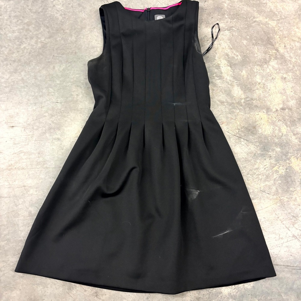 Vince Camuto Womens Black Fit Flare Dress Size 14 Sleeveless Pleated Career